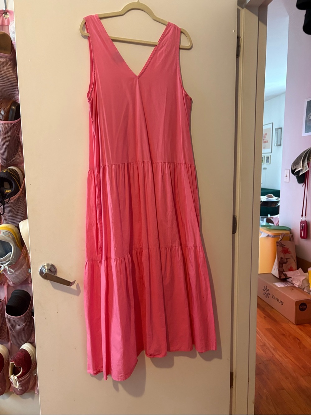 Who What Wear Hot Pink V-Neck Tiered Maxi Dress - Picture 2 of 3